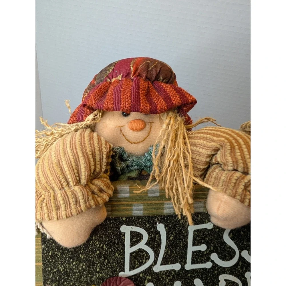 Bless Our Harvest Fall Wall Sign Scarecrow Doll Autumn Thanksgiving Decor